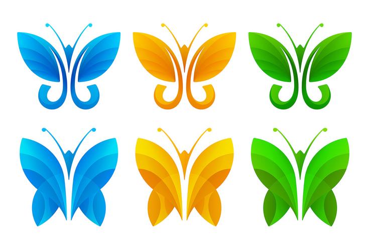 Icônes de papillons abstraits colorés vecteur