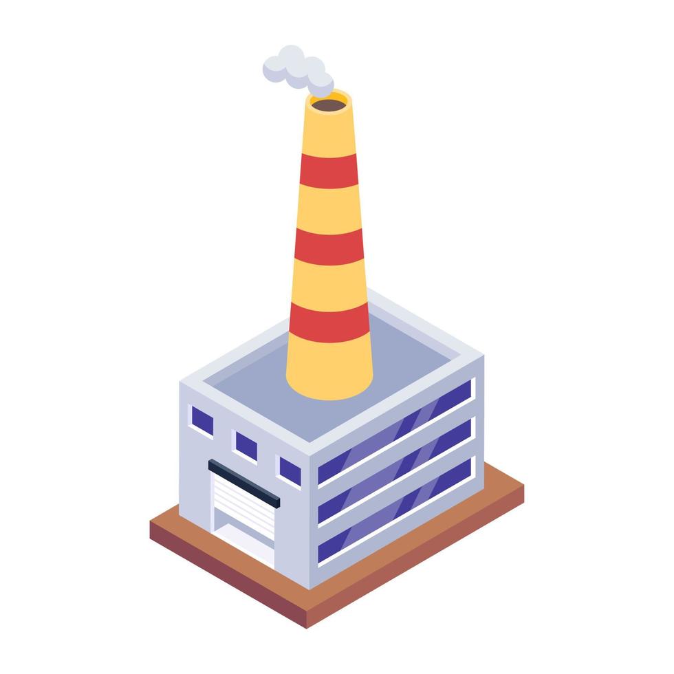 bâtiment avec cheminée représentant une centrale électrique ou une icône de l'industrie dans un style isométrique vecteur