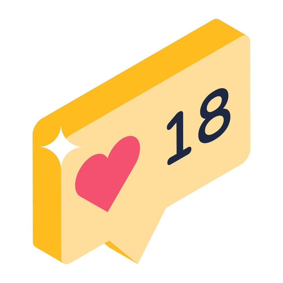 18 nouveaux messages d'amour, icône isométrique vecteur