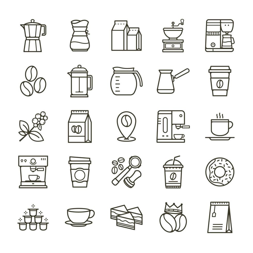 ensemble simple d'icônes de lignes vectorielles liées au café vecteur