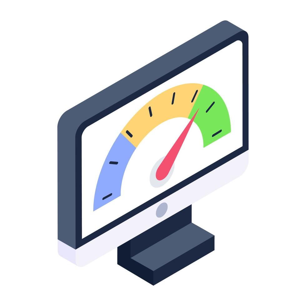 compteur de vitesse à l'intérieur du moniteur représentant l'icône de test de vitesse internet vecteur