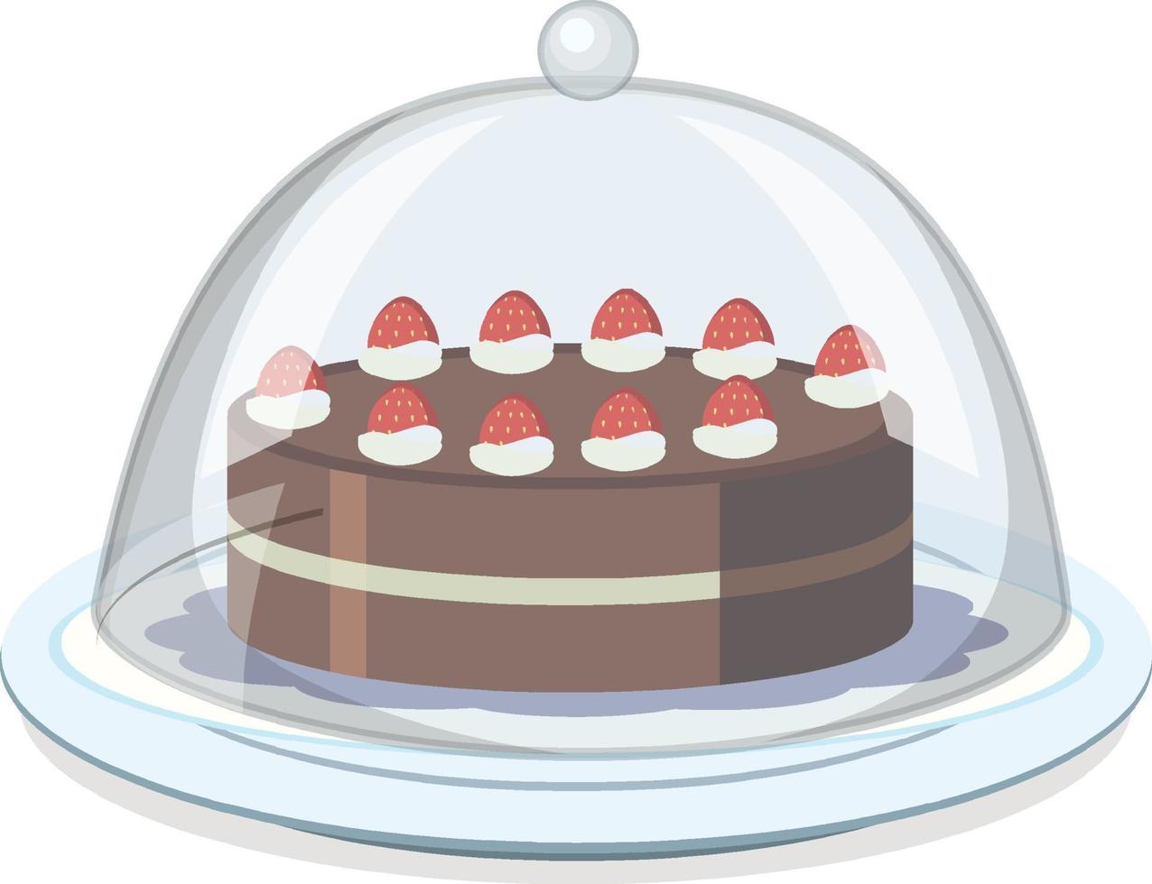 Un gâteau au chocolat isolé avec couvercle en verre sur fond blanc vecteur