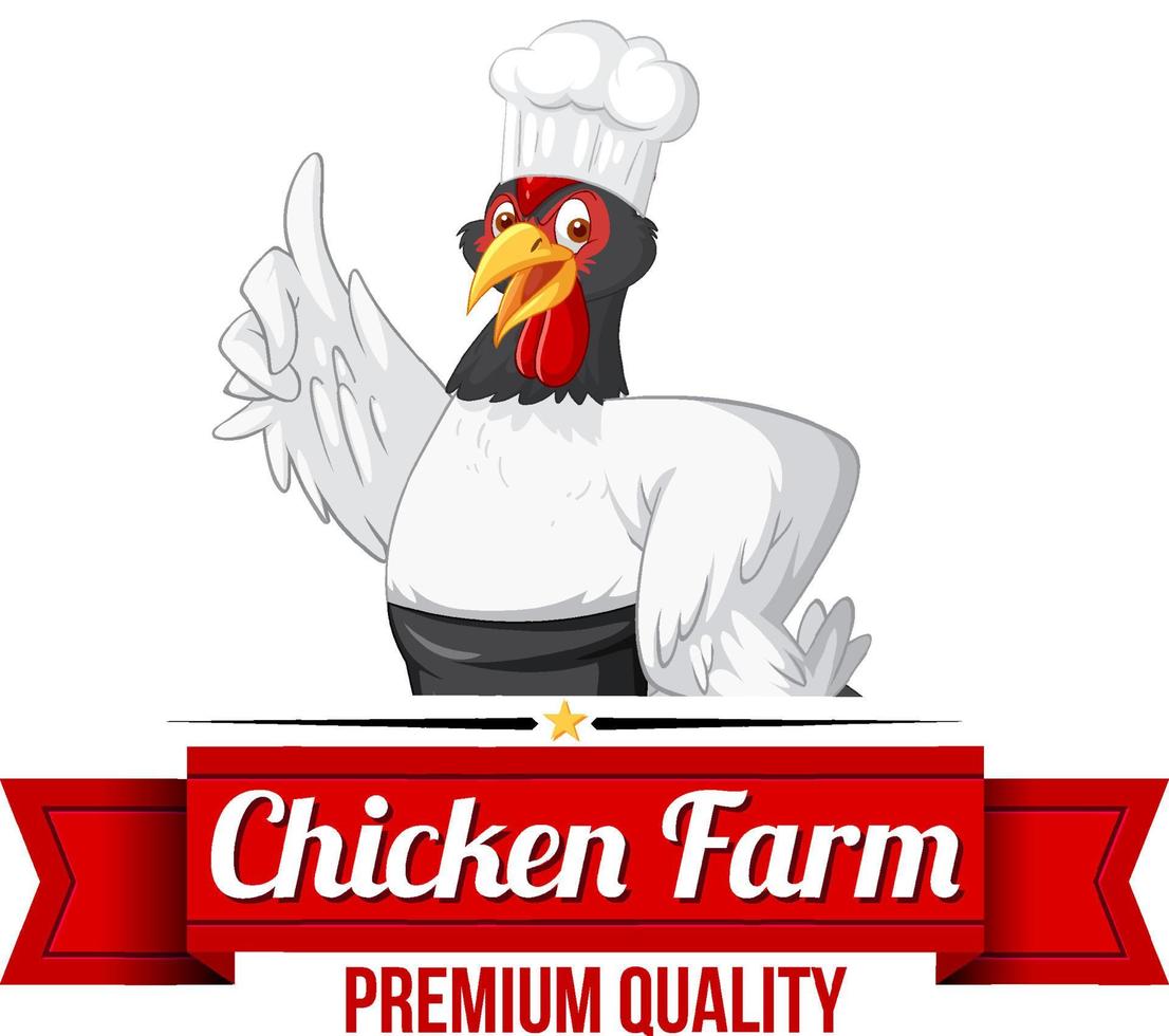 personnage de dessin animé de chef de poulet avec bannière de ferme de poulet vecteur