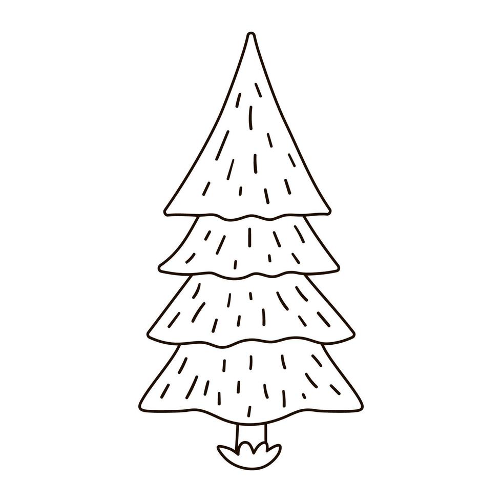 vecteur sapin noir et blanc. contour de la forêt de printemps ou de l'illustration de la plante à feuilles persistantes de la ferme. icône d'art de ligne d'arbre de noël.