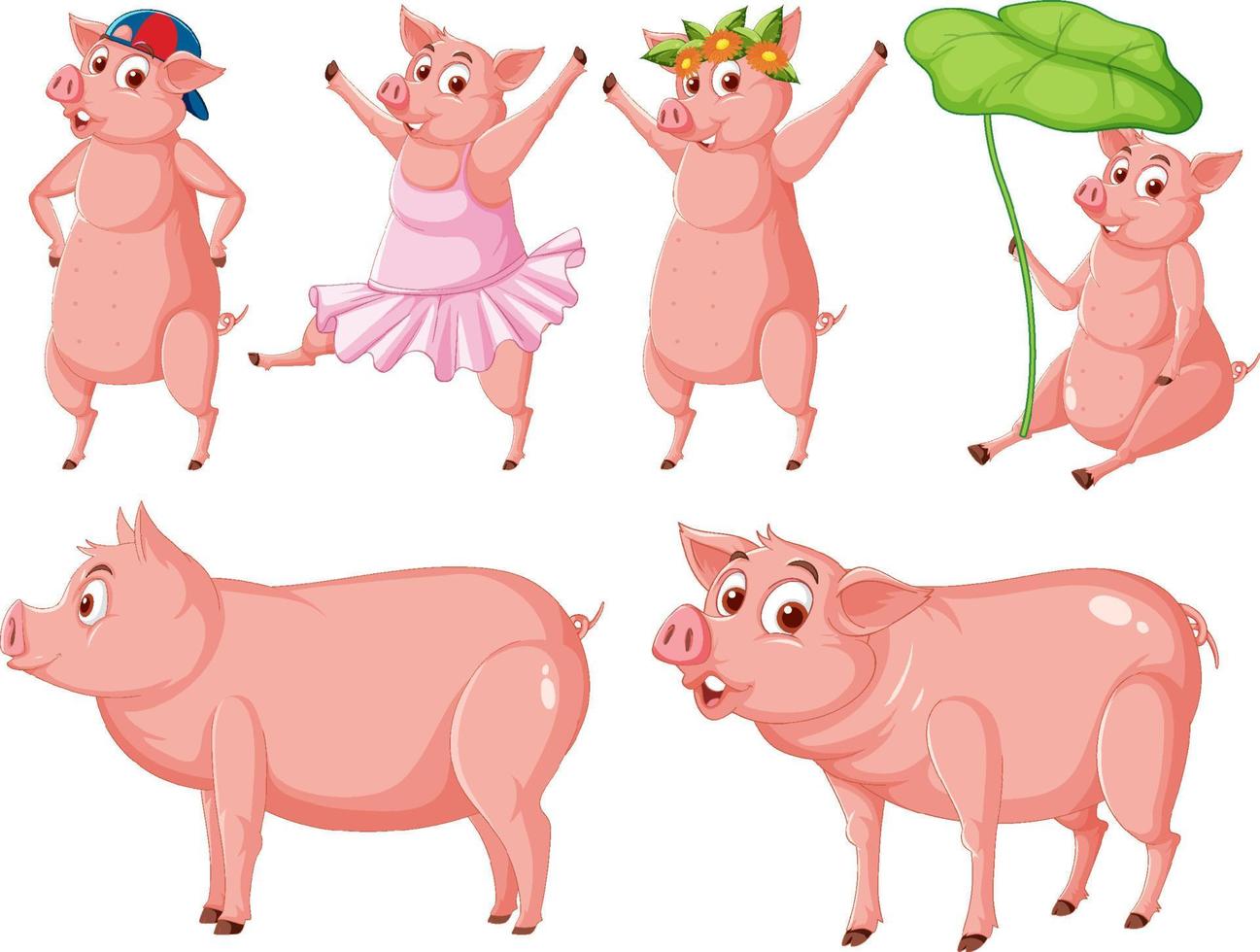 ensemble de différents cochons de ferme en style cartoon vecteur