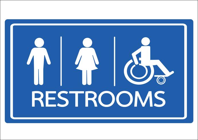 Symbole de toilettes homme, femme et icône de handicap en fauteuil roulant vecteur