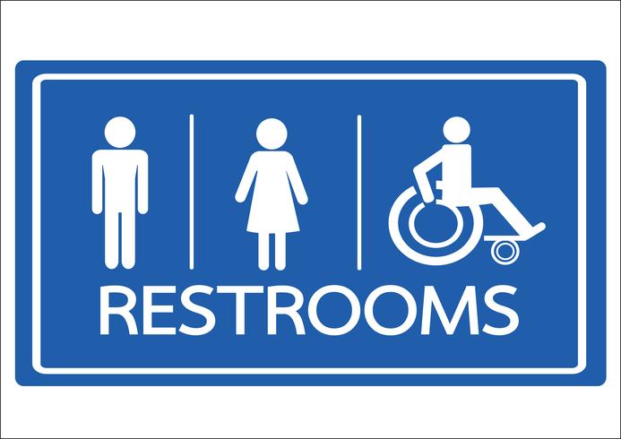 Symbole de toilettes homme, femme et icône de handicap en fauteuil roulant vecteur