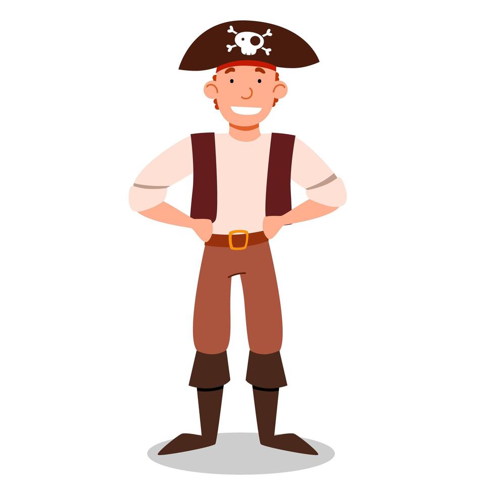 personnage pirate en costume, chapeau, mains sur la taille. illustration vectorielle vecteur
