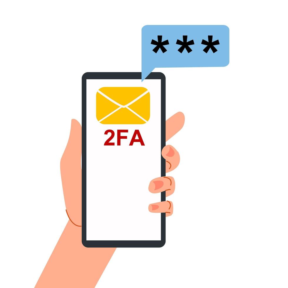 smartphone en main. authentification à deux facteurs. un message avec un code. vecteur