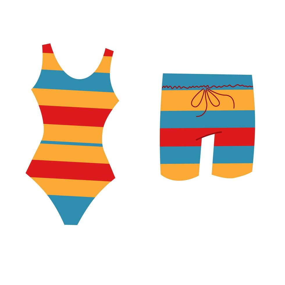 maillot de bain rayé et maillot de bain sur fond blanc. vecteur