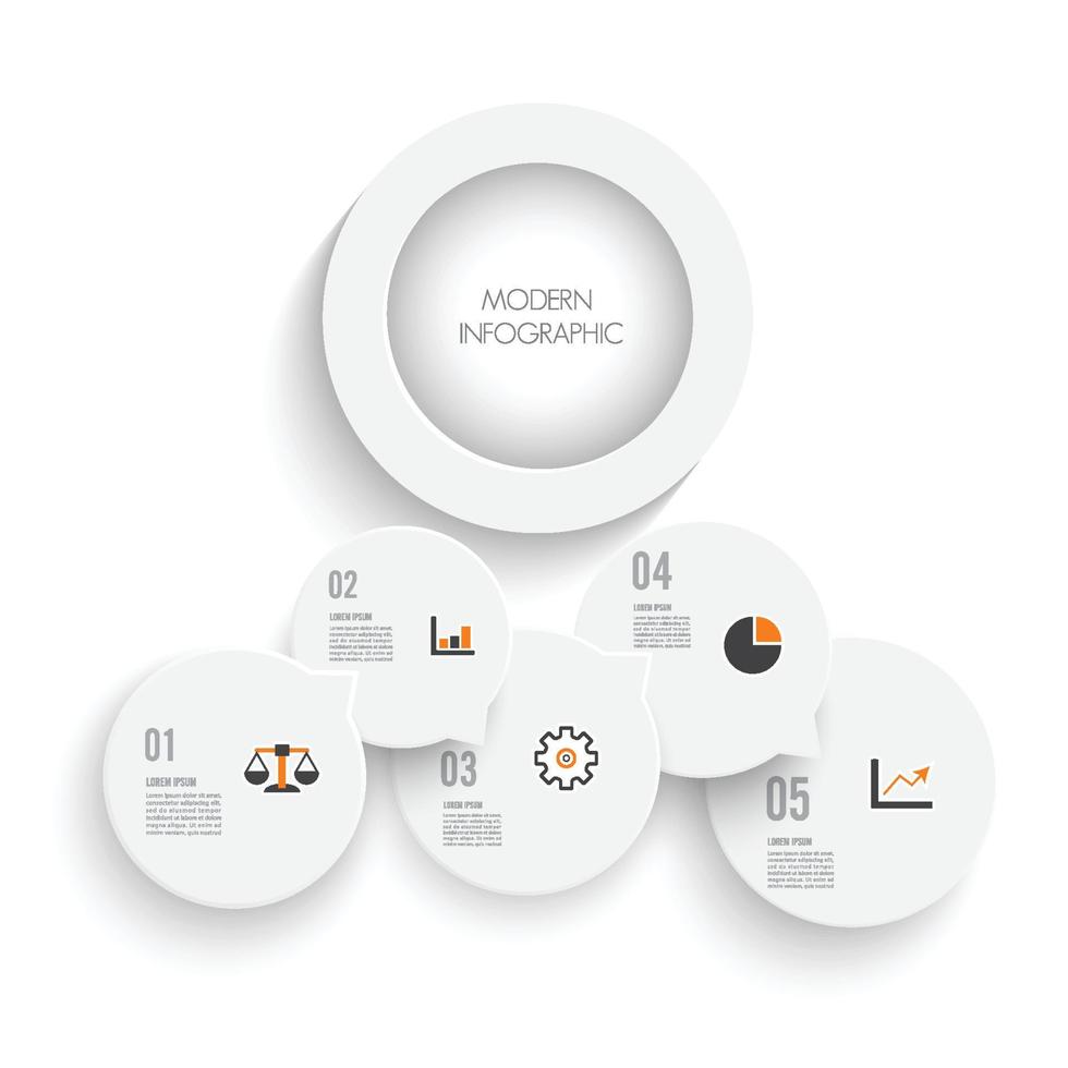 Le vecteur de conception infographie et les icônes de marketing peuvent être utilisés pour la mise en page du flux de travail, le diagramme, le rapport annuel, la conception de sites Web. concept d'entreprise avec 5 options, étapes ou processus.