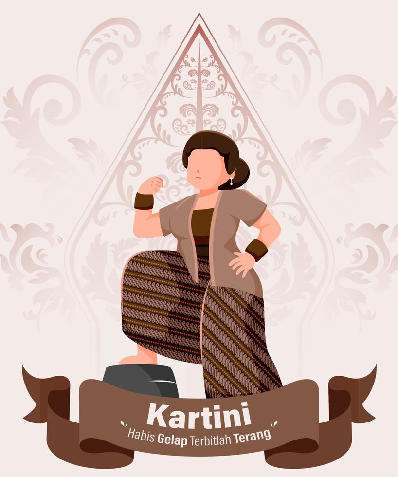 selamat hari kartini signifie joyeux jour de kartini. kartini est une héroïne indonésienne. habis gelap terbitlah terang signifie après l'obscurité vient la lumière. illustration vectorielle vecteur