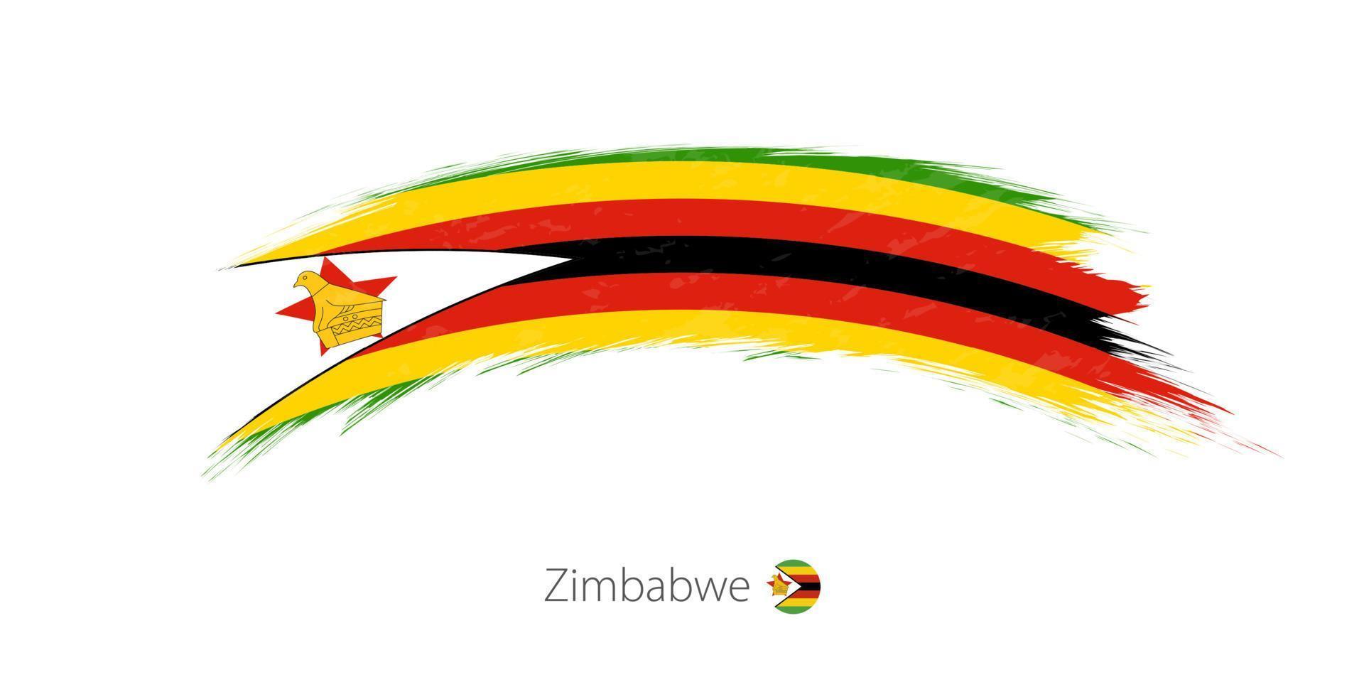 drapeau du zimbabwe en coup de pinceau grunge arrondi. vecteur