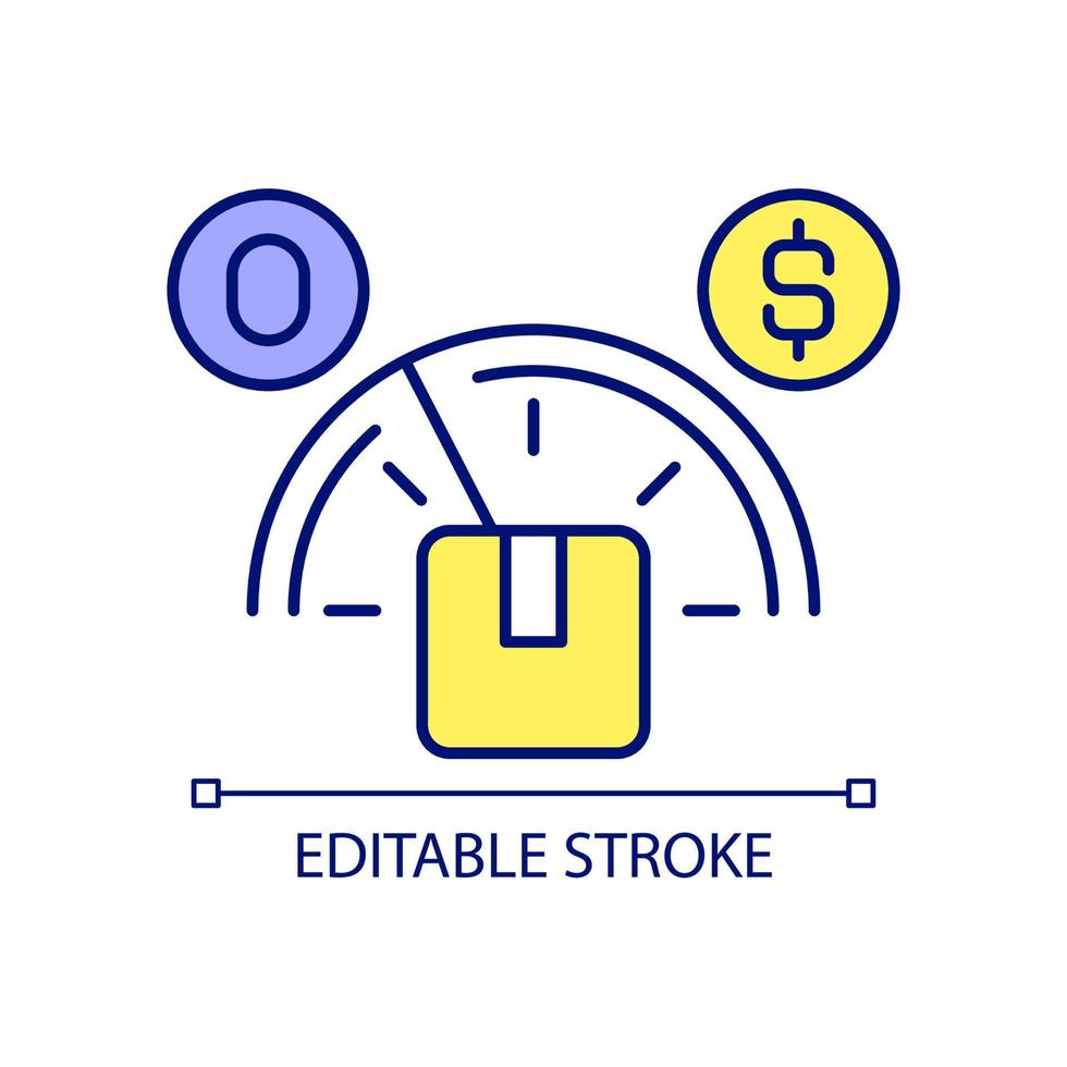 icône de couleur RVB de prix de pénétration. établir des prix extrêmement bas pour les produits. technique de tarification. illustration vectorielle isolée. dessin au trait rempli simple. trait modifiable. police arial utilisée vecteur