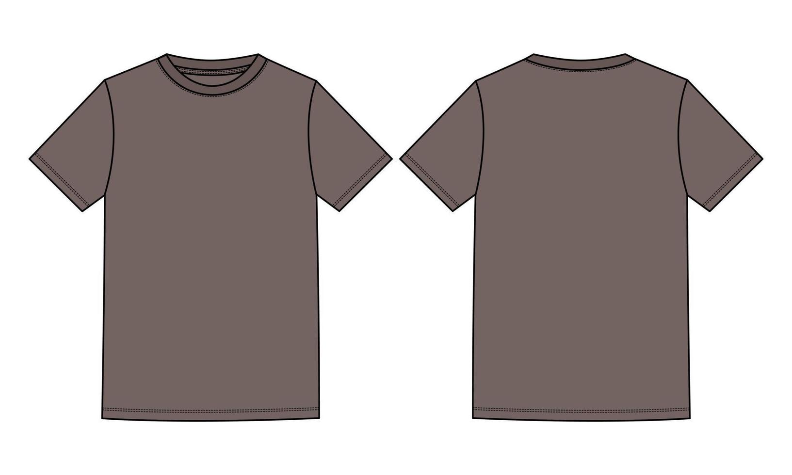 t-shirt de base à manches courtes mode technique croquis plat illustration vectorielle modèle de couleur kaki vues avant et arrière isolées sur fond blanc. vecteur