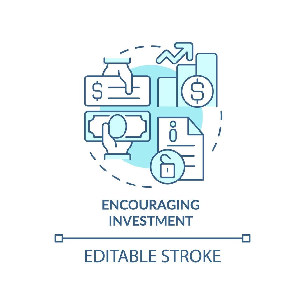 encourager l'icône de concept turquoise d'investissement. avantages de la clarté de l'entreprise illustration de la ligne mince de l'idée abstraite. dessin de contour isolé. trait modifiable. roboto-medium, une myriade de polices pro-gras utilisées vecteur