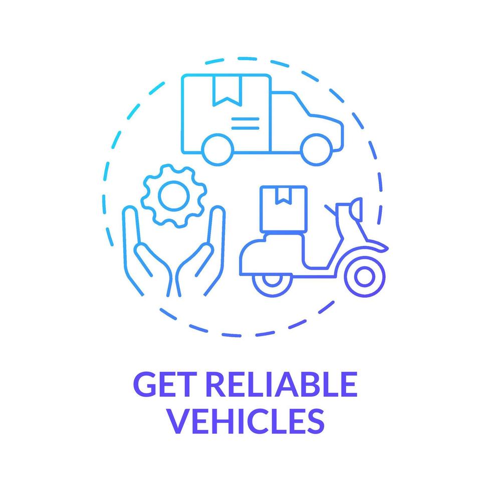 obtenir des véhicules fiables icône de concept de gradient bleu. illustration de ligne mince d'idée abstraite d'entreprise de livraison de fret. dessin de contour isolé. roboto-medium, myriade de polices pro-gras utilisées vecteur