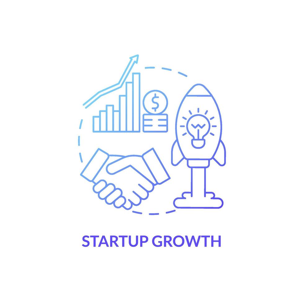 icône de concept de gradient bleu de croissance de démarrage. idées d'affaires innovantes illustration de fine ligne d'idée abstraite. déplacer des affaires en asie. dessin de contour isolé. roboto-medium, une myriade de polices pro-gras utilisées vecteur