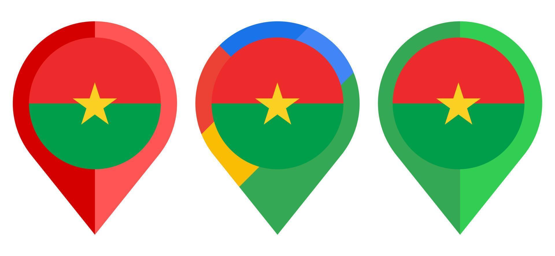 icône de marqueur de carte plate avec drapeau du burkina faso isolé sur fond blanc vecteur