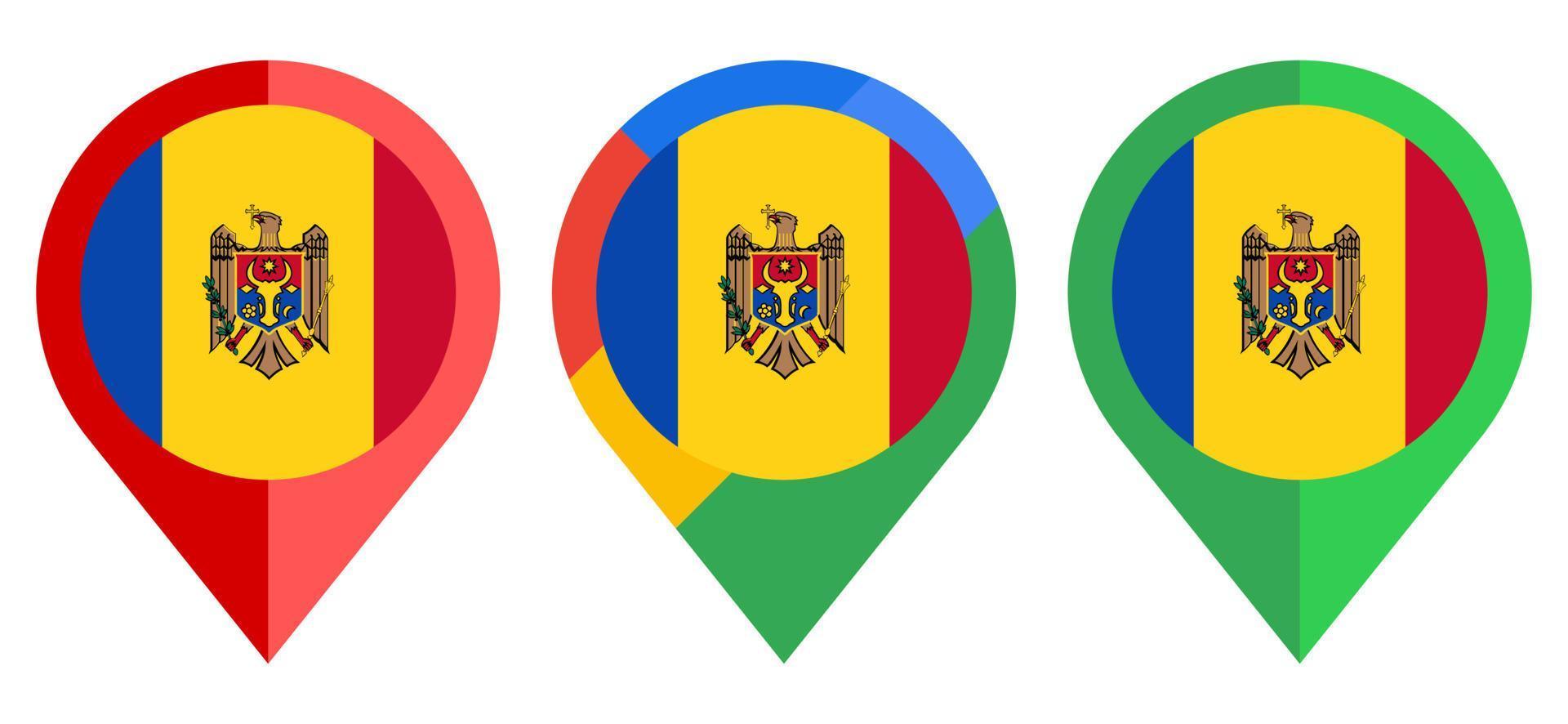 icône de marqueur de carte plate avec drapeau moldave isolé sur fond blanc vecteur