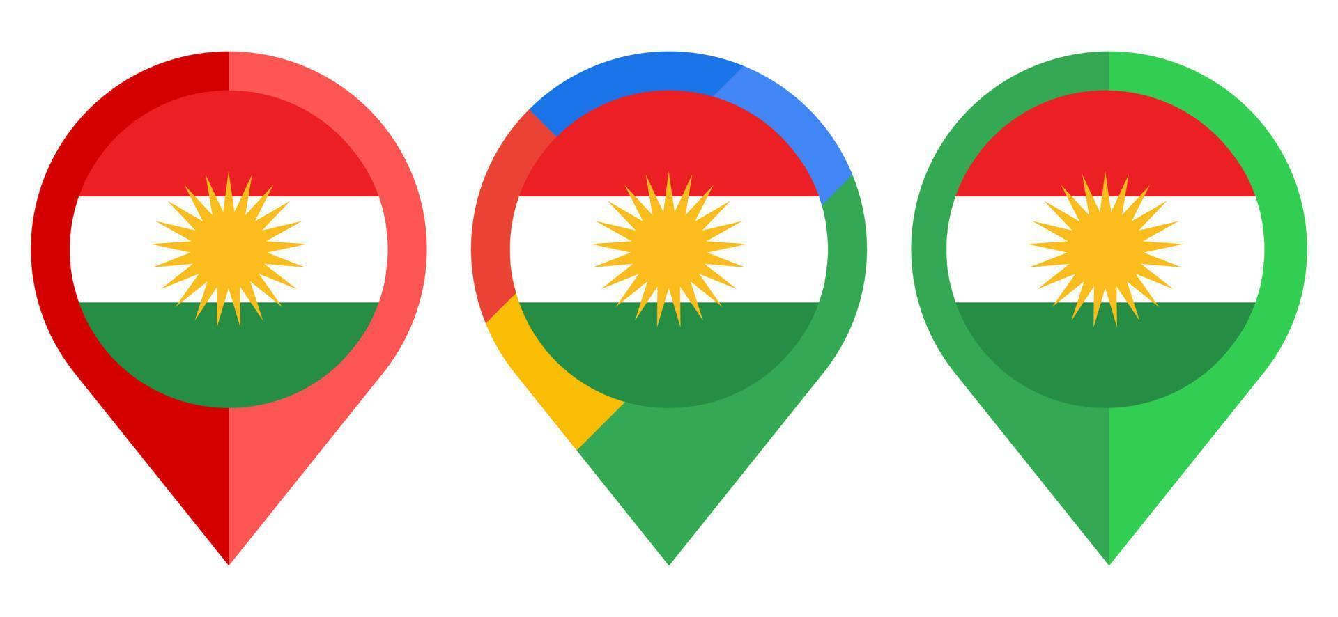 icône de marqueur de carte plate avec drapeau du kurdistan irakien isolé sur fond blanc vecteur