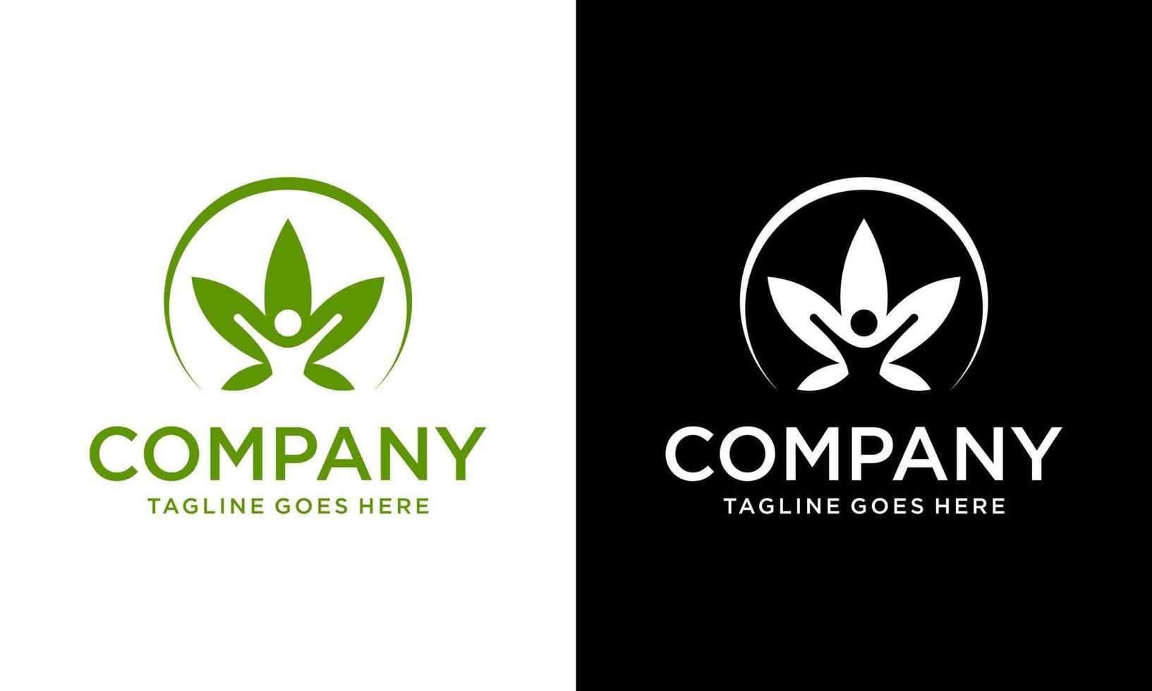 conception de logo de personnes en bonne santé et de feuilles de cannabis, conception de logo de personnes en bonne santé et de feuilles de cannabis. bûche de marijuana vecteur