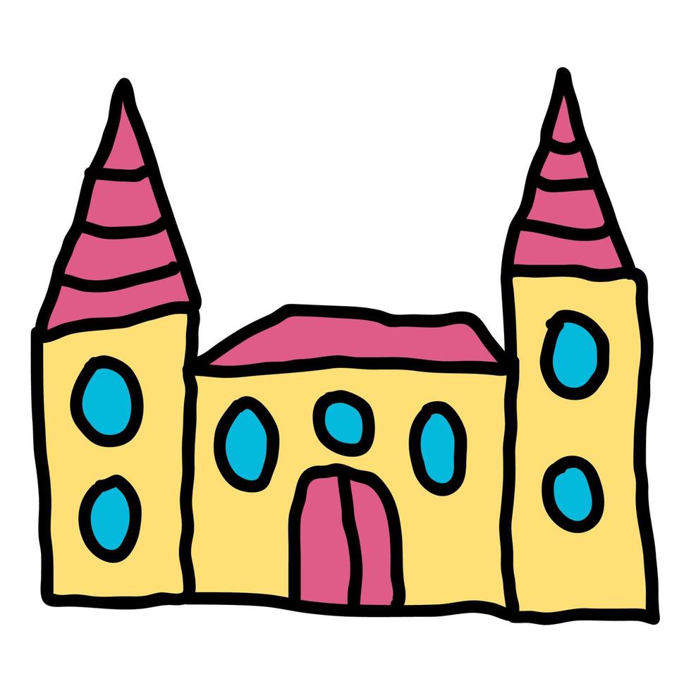 dessin animé doodle château linéaire isolé sur fond blanc. vecteur