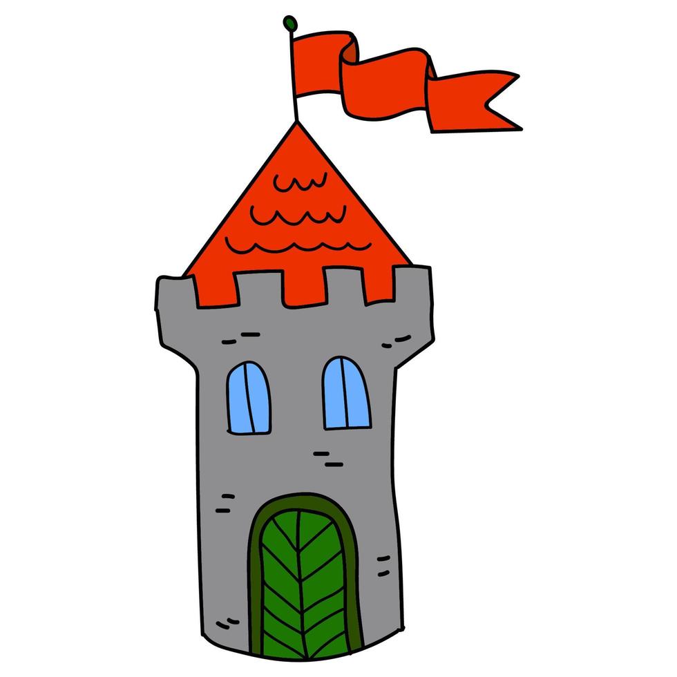 dessin animé doodle château linéaire isolé sur fond blanc. vecteur