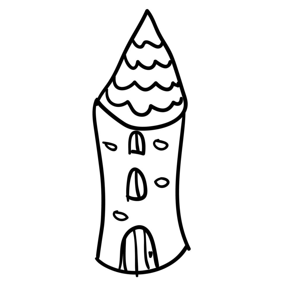 dessin animé doodle château linéaire isolé sur fond blanc. vecteur