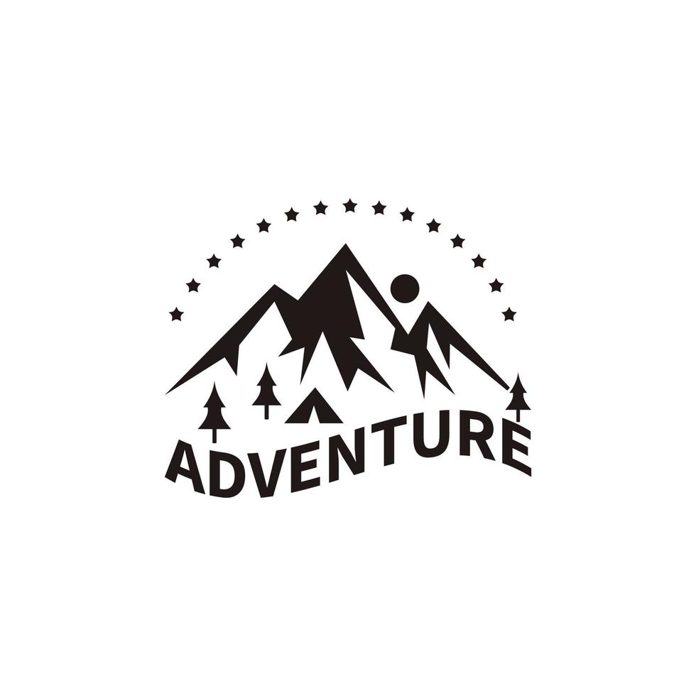 logo d'illustration de camp d'été et d'aventure en plein air, montagne, armoiries vecteur