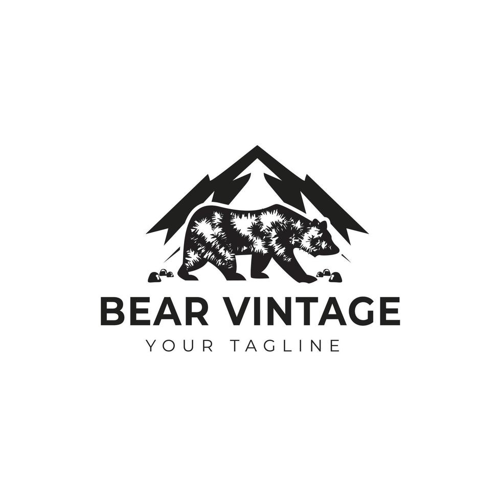 logo ours vintage sur vecteur de modèle de fond de montagnes