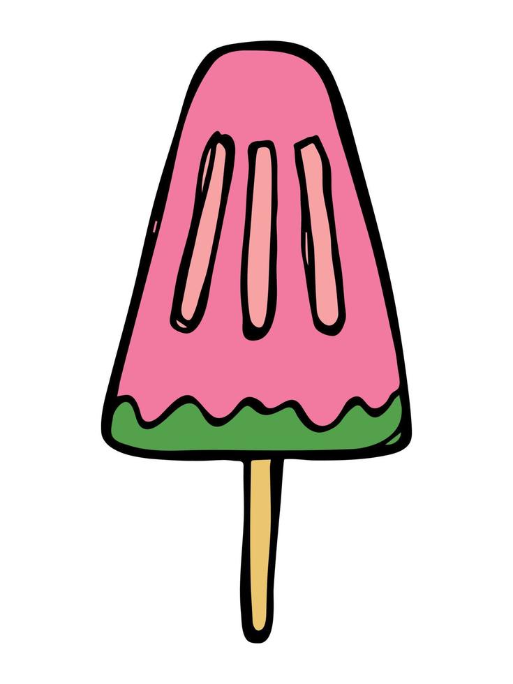 illustration vectorielle de crème glacée dessinée à la main isolée sur fond blanc. joli clipart de dessert coloré. pour l'impression, le web, le design, la décoration, le logo. vecteur