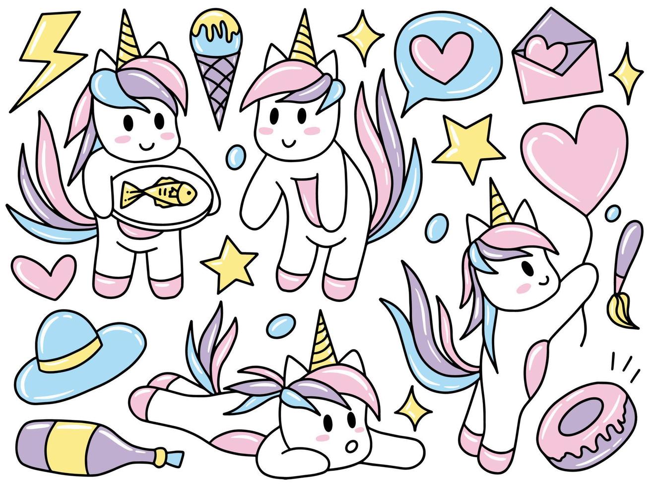 collection d'images clipart doodle chat licorne vecteur