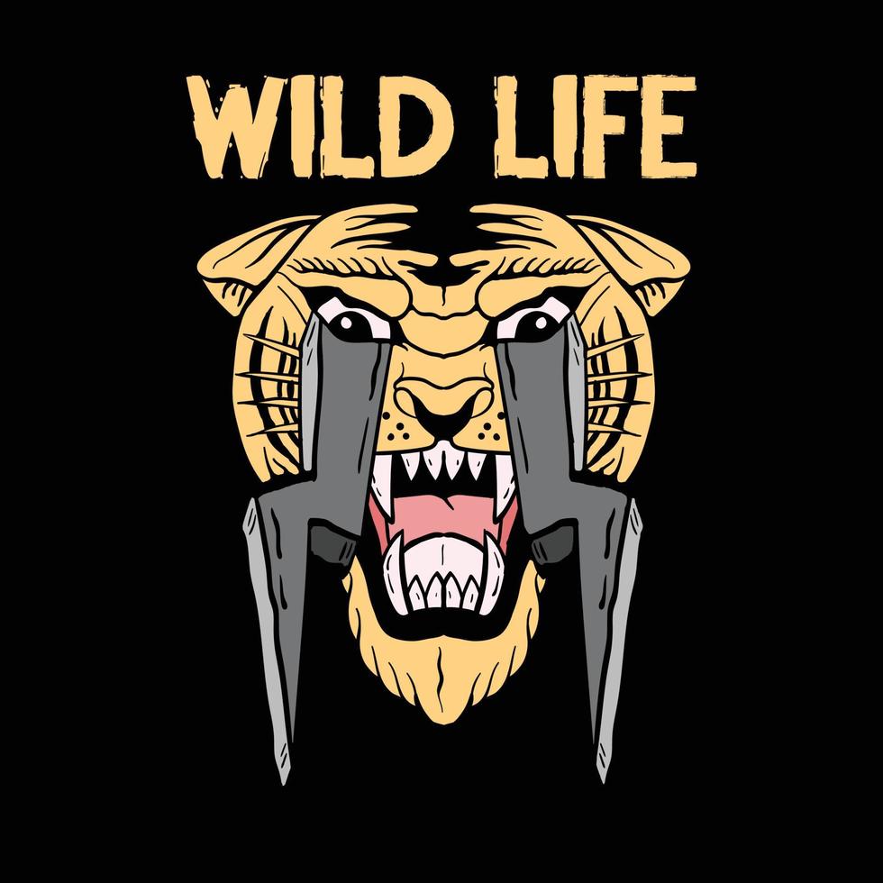 typographie de la vie sauvage avec tigre pour la conception de t-shirt vecteur