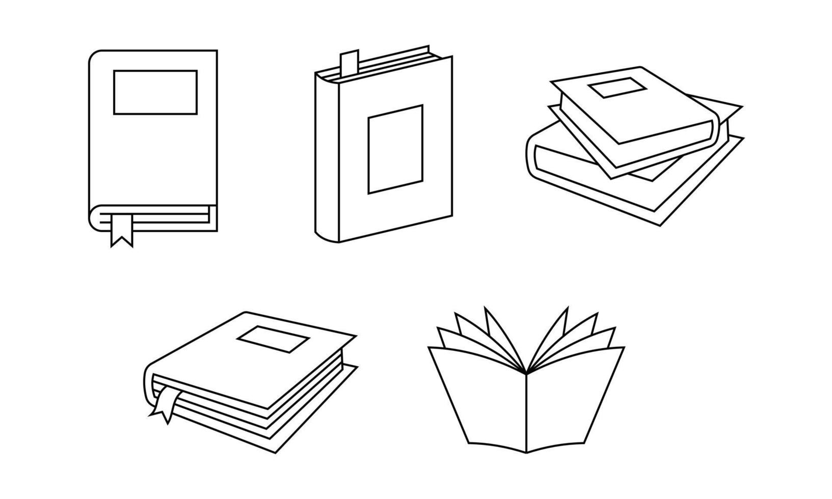 divers d'icône de livre dans le style décrit. parfait pour l'élément de conception d'une librairie, d'une bibliothèque numérique et d'un logiciel de livre électronique. jeu d'icônes de contour de livre. vecteur