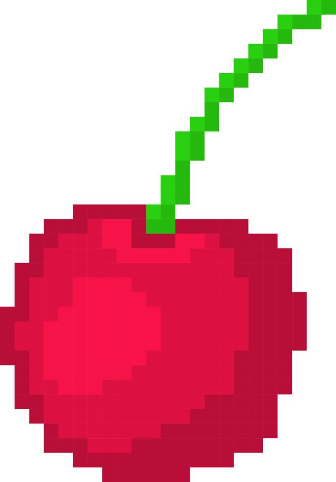 icône de cerise pixel mûre. baie rouge au goût épicé aigre queue verte vitamine naturelle fraîche pour le jus et la décoration de dessert vectoriel