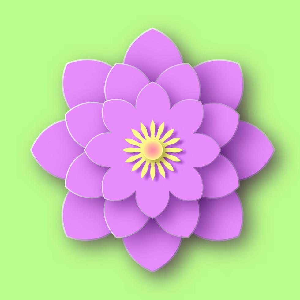 fleur luxuriante sur une surface verte. lotus violet ouvert avec des pétales délicats et une inflorescence jaune se balançant dans l'eau vectorielle d'été marécageuse. vecteur
