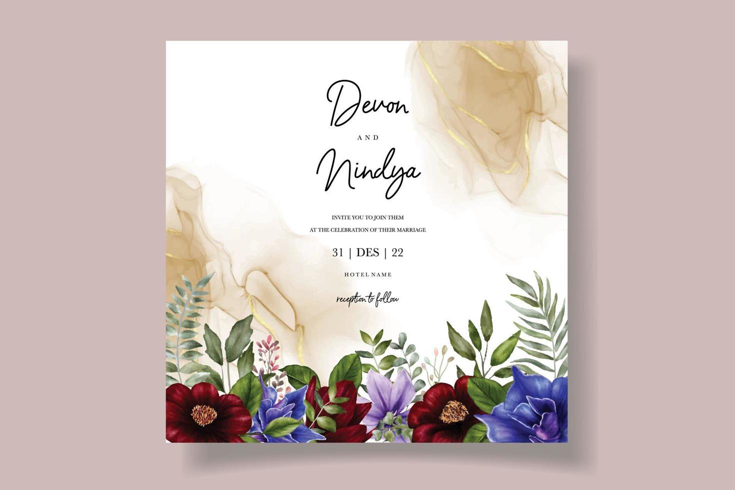 invitation de mariage élégante avec ornement floral aquarelle vecteur