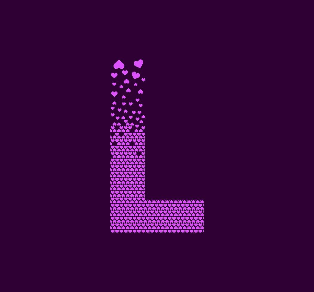 coeur lettre l logo pixel dot animé. lettre majuscule pixel vers le haut. vecteur