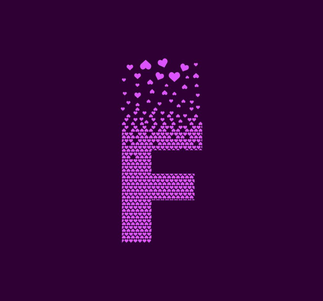 coeur lettre f logo animé pixel dot. lettre majuscule pixel vers le haut. vecteur