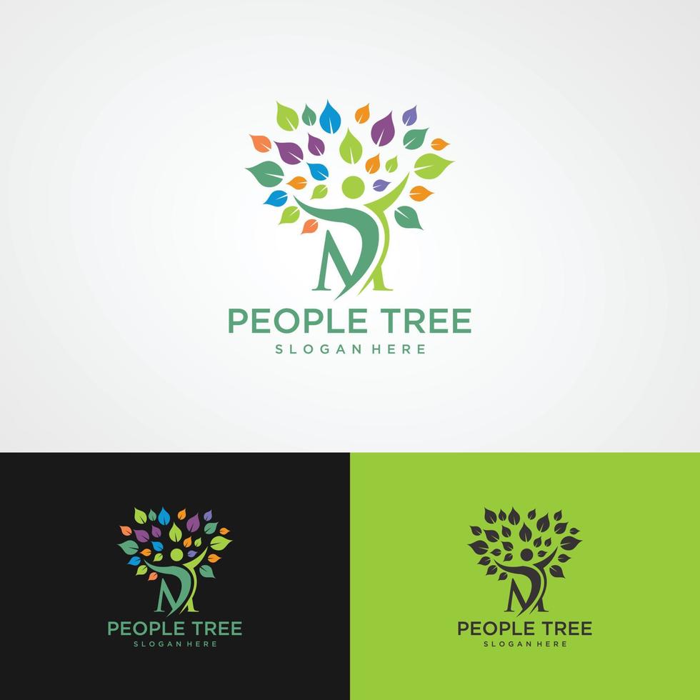 icône d'arbre de personnes avec des feuilles vertes - vecteur de concept eco. ce graphique représente également la protection de l'environnement, la conservation de la nature, le respect de l'environnement, les énergies renouvelables, la durabilité, l'amour de la nature