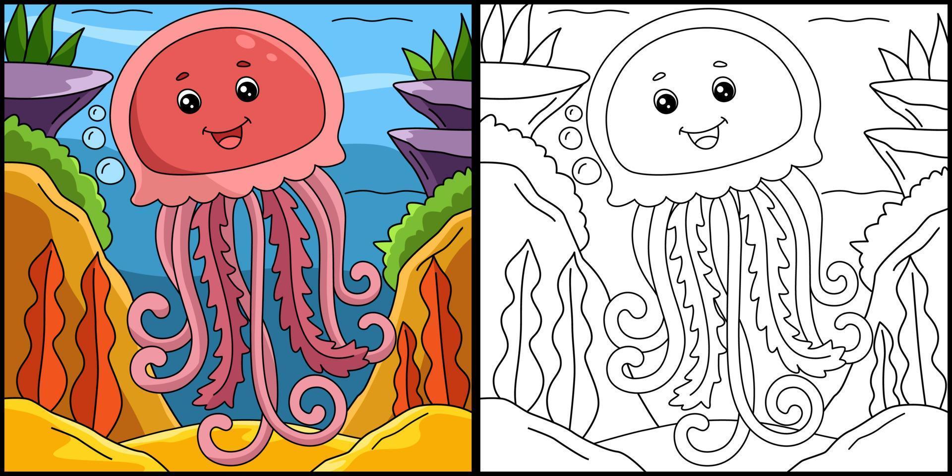 page de coloriage de méduse illustration colorée vecteur