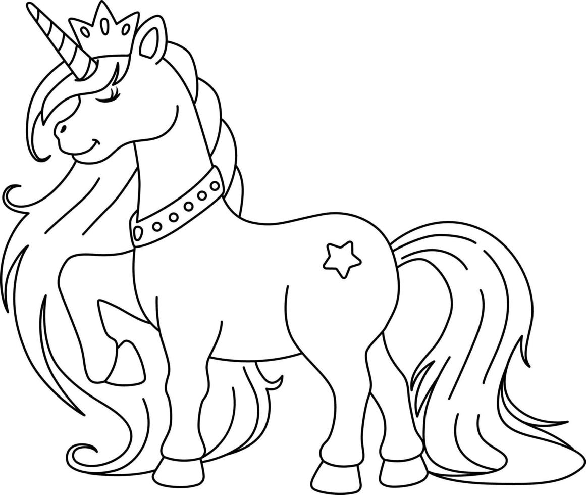 coloriage princesse licorne isolé pour les enfants vecteur