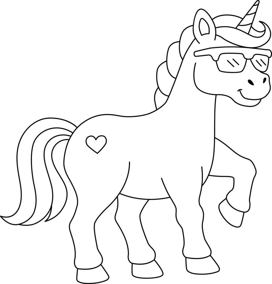 licorne portant des lunettes de soleil coloriage isolé vecteur