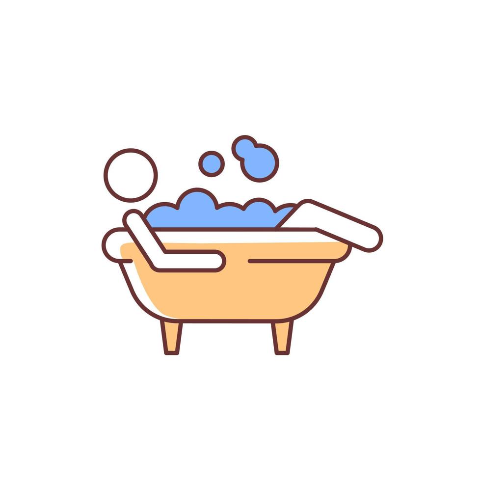 baigner l'icône de couleur rvb. homme allongé dans un bain moussant. activités d'hygiène personnelle. routine humaine quotidienne. maintenir la propreté du corps. illustration vectorielle isolée. dessin au trait rempli simple vecteur