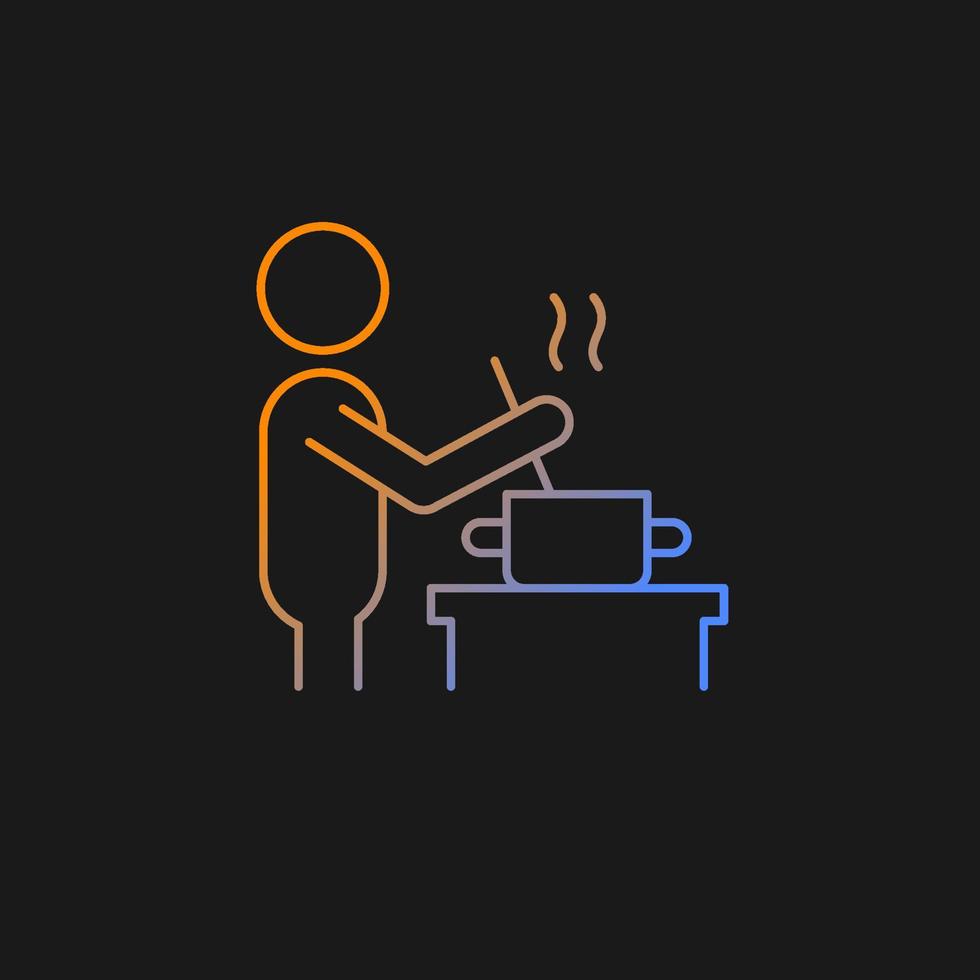 cuire l'icône de vecteur de gradient pour le thème sombre. personne remuant la soupe dans la casserole. préparation du dîner à la maison. alimentation saine. symbole de couleur de ligne mince. pictogramme de style moderne. dessin de contour isolé de vecteur