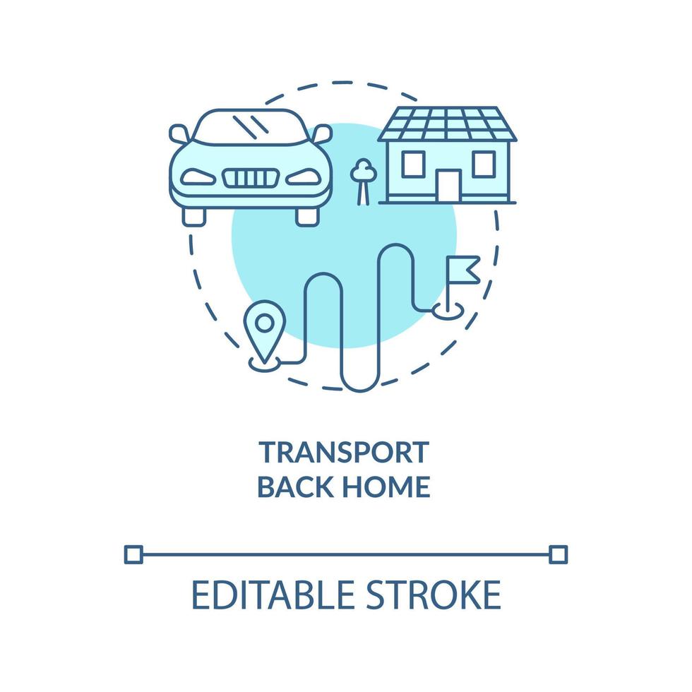 icône de concept bleu de retour à la maison de transport. illustration de fine ligne d'idée abstraite de service d'essai routier. offre auto-école. cours d'équitation automobile. dessin de couleur de contour isolé de vecteur. trait modifiable vecteur