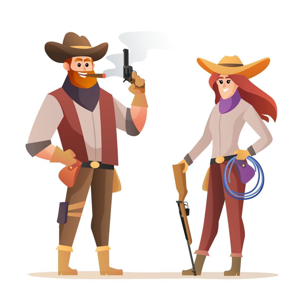 jeu de caractères cowboy et cowgirl vecteur