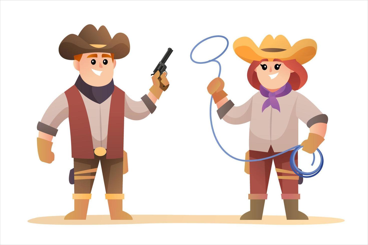 jeu de caractères mignon cowboy et cowgirl vecteur