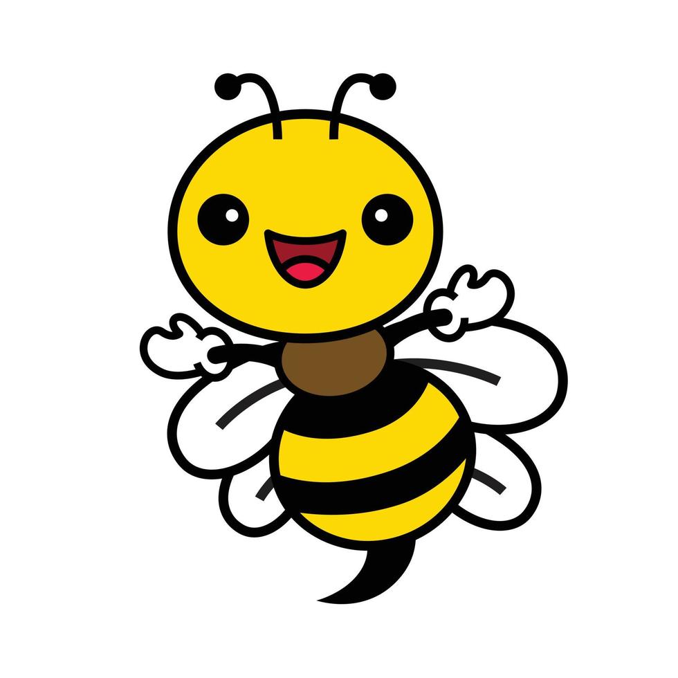 personnage de dessin animé mignon abeille. joli sourire d'abeille avec bras écarté pour une pose accueillante. illustration vectorielle d'abeille vecteur